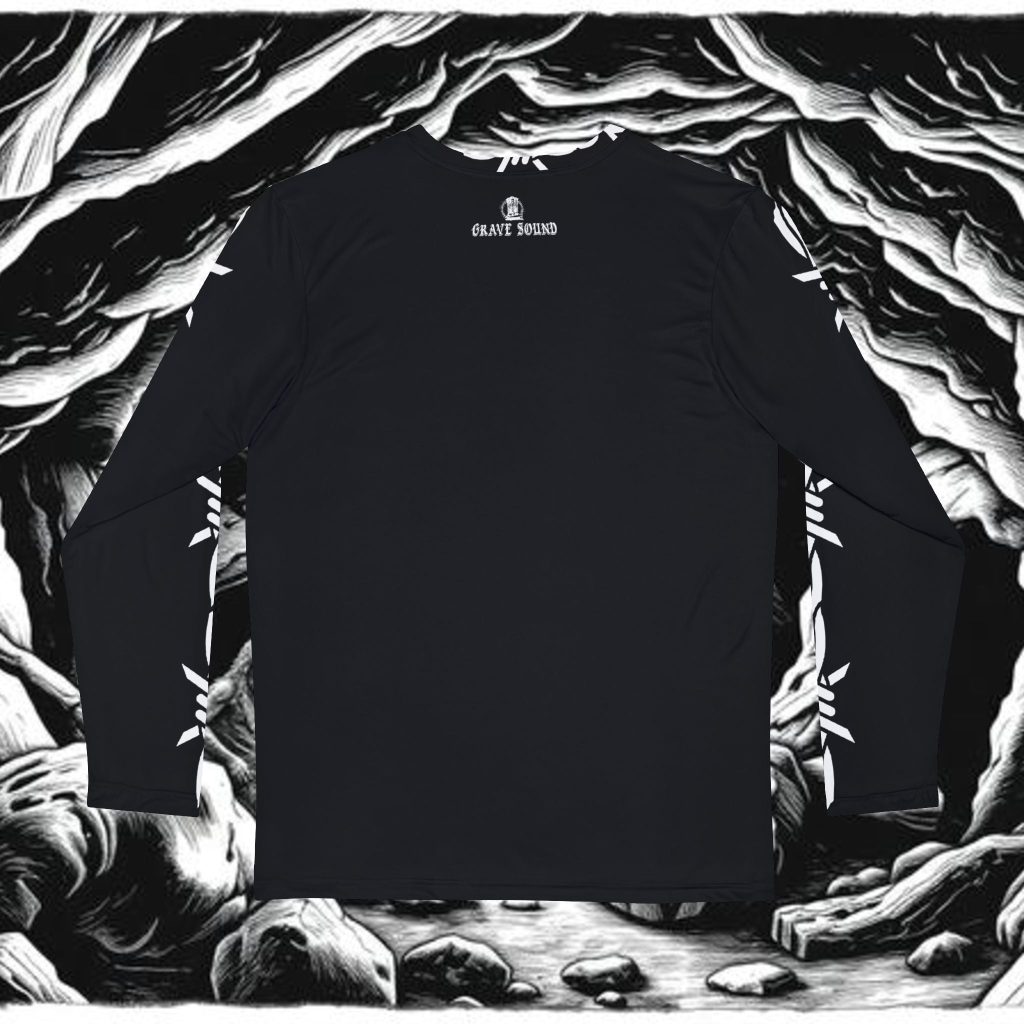 Gothic Graveyard Long Sleeve Shirt — 'Grave Sound' Black Graphic Tee