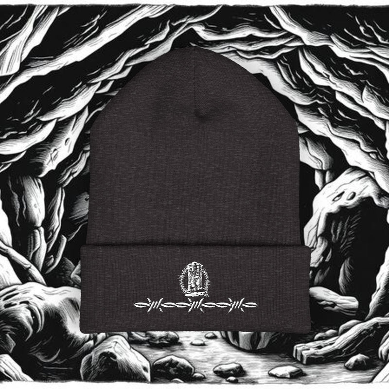 Embroidered Barbed Wire Rose Cuffed Beanie